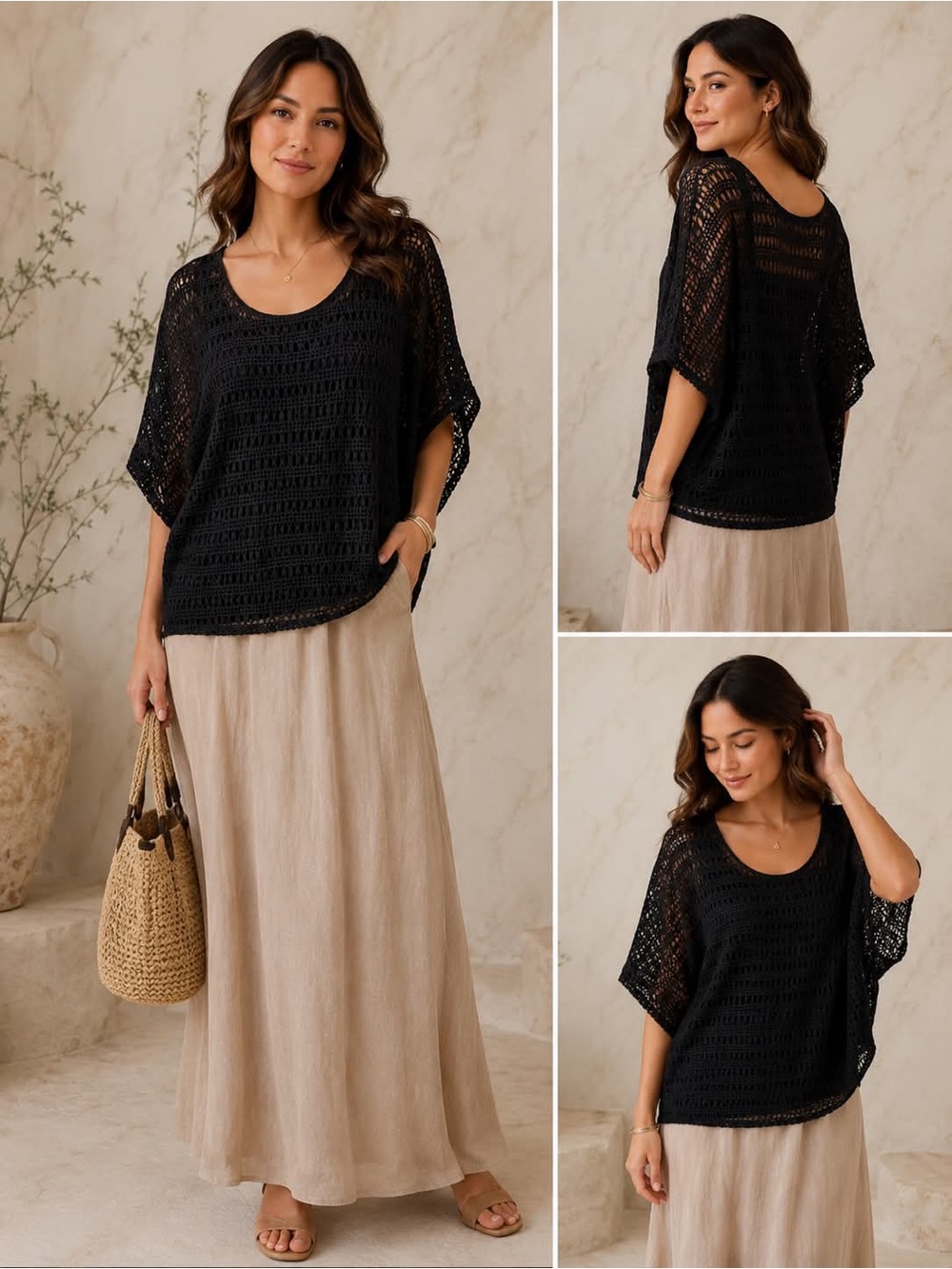 PS  PerSeptian Cansept Collection Black Crochet Overlay Tunic – Size M